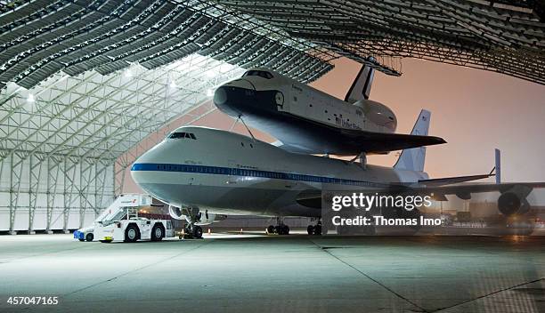 The Space Shuttle Enterprise was transported with an adapted Boeing 747 to JFK airport on May 04 in New York City, United States. The Space Shuttle...