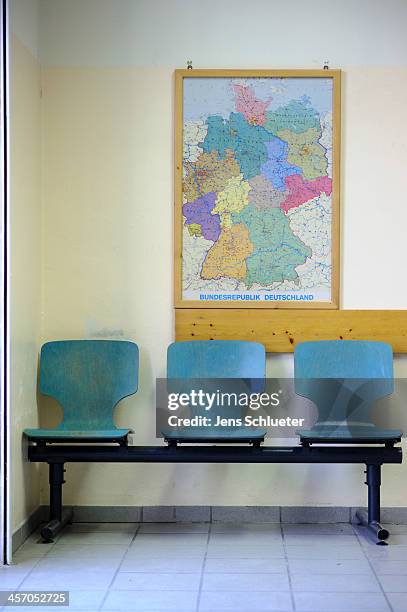 The waiting area of the registration office at the refugee center on December 10, 2013 in Friedland, Germany. Hundreds of thousands of Syrians have...