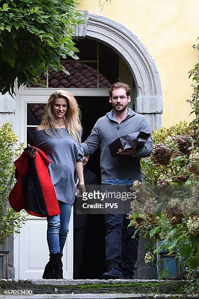 Michelle Hunziker and husband Tomaso Trussardi are seen the day after their wedding on October 11, 2014 in Bergamo, Italy.