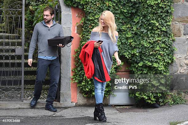 Michelle Hunziker and husband Tomaso Trussardi are seen the day after their wedding on October 11, 2014 in Bergamo, Italy.