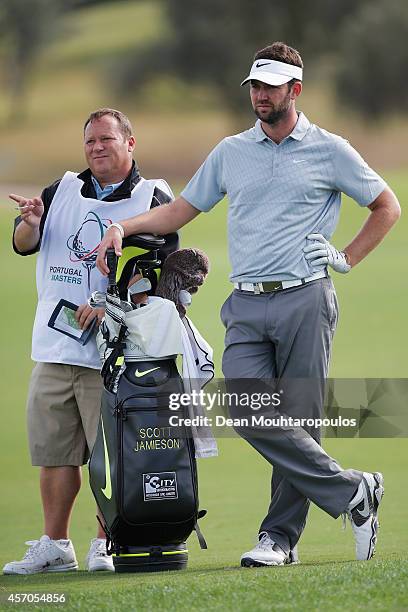 Scott Jamieson of Scotland looks on before he hits his second shot on the 17th hole during Day 3 of the Portugal Masters held at the Oceanico...