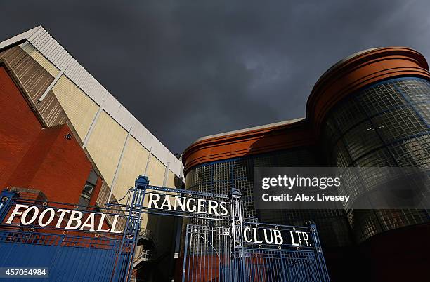 General view of Ibrox Stadium is seen ahead of the EURO 2016 Qualifier match between Scotland and Georgia at Ibrox Stadium on October 11, 2014 in...