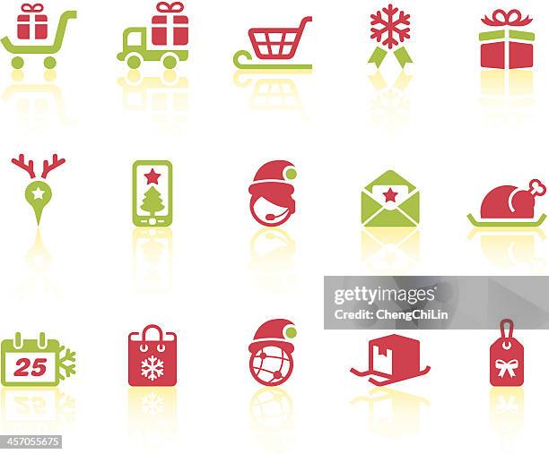 illustrazioni stock, clip art, cartoni animati e icone di tendenza di natale shopping icone/serie semplice - carrello a mano