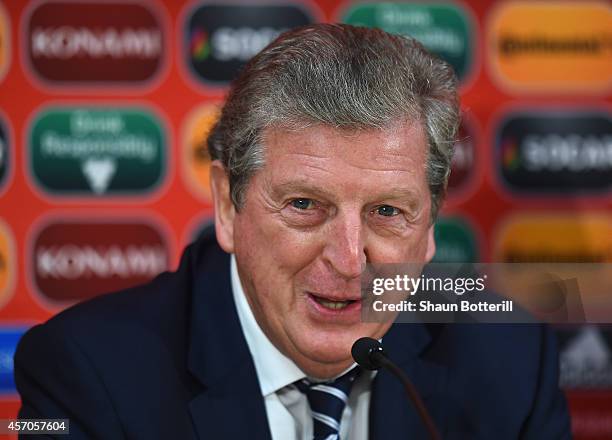 England manager Roy Hodgson talks to the media during a press conference at A Le Coq Arena on October 11, 2014 in Tallinn, Estonia.