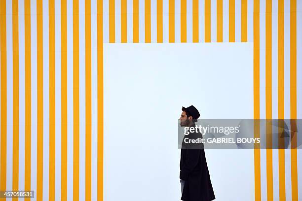 Man visits the exhibition "Anni 70 Arte a Roma" during a press preview at the Palazzo delle Esposizioni on December 16, 2013 in Rome. Almost two...