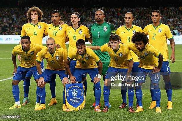 Brazil team pose for photo during Super Clasico de las Americas between Argentina and Brazil at Beijing National Stadium on October 11, 2014 in...