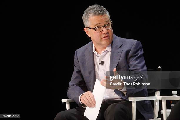 Moderator Jeffrey Toobin participates in a panel discussion during the New Yorker Festival at Acura at SIR Stage37 on October 11, 2014 in New York...