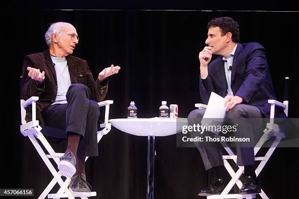 Larry David and David Remnick participate in a conversation during the New Yorker Festival on October 11, 2014 in New York City.