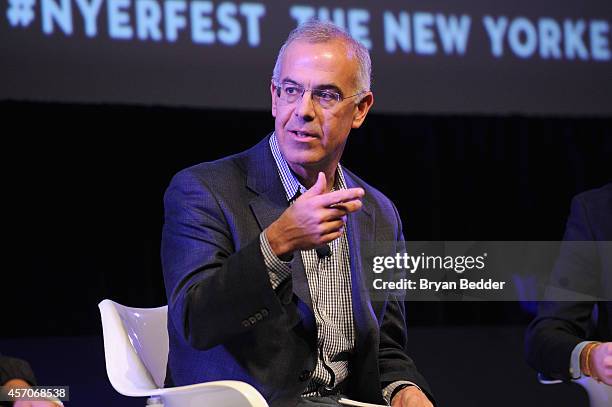 Policital commentator David Brooks speaks on stage at Income Inequality with David Brooks, Jacob Hacker, and Nelini Stamp Moderated by George Packer...