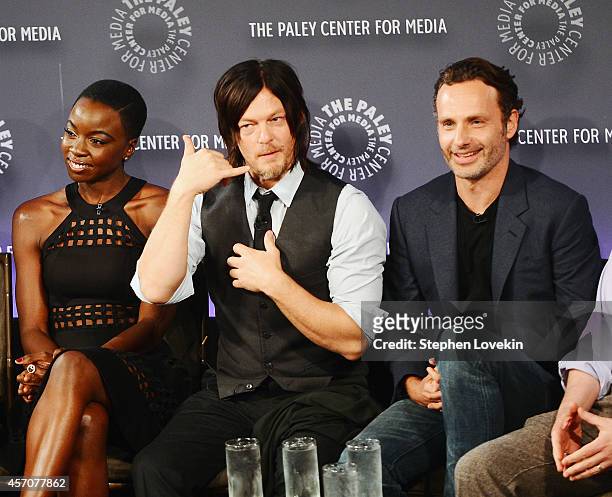 Actors Danai Gurira, Norman Reedus, and Andrew Lincoln attend The 2nd Annual Paleyfest New York Presents: "The Walking Dead" at Paley Center For...