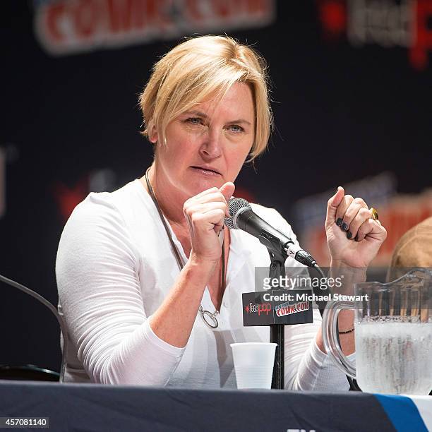 Actress Denise Crosby attends the Patrick Stewart Spotlight panel at 2014 New York Comic Con Day 3 at Jacob Javitz Center on October 11, 2014 in New...