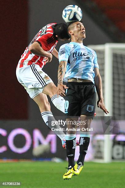 Leonardo Jara of Estudiantes and Adrian Ricardo Centurion of Racing Club during a match between Estudiantes and Racing Club as part of Torneo de...