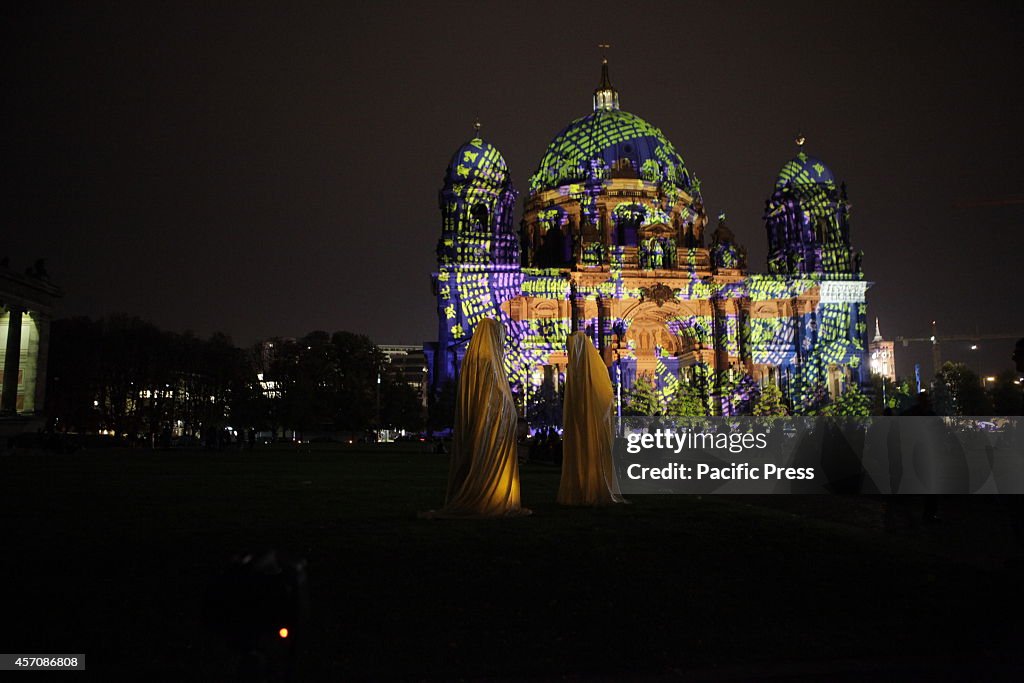 The Berliner Dom illuminated. Berlins world famous sights...