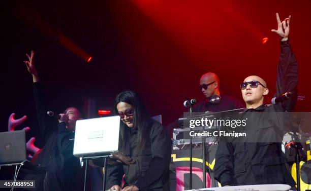 Kev Nish, J-Splif, and Prohgress of Far East Movement perform during the Wild Jam at SAP Center on December 15, 2013 in San Jose, California.