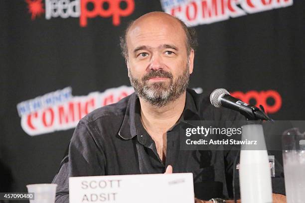 Scott Adsit speaks at The Adult Swim The Heart, She Holler panel during Adult Swim at New York Comic Con 2014 at Jacob Javitz Center on October 11,...