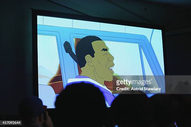The Adult Swim Mike Tyson Mysteries panel during Adult Swim At New York Comic Con 2014 at Jacob Javitz Center on October 11, 2014 in New York City....