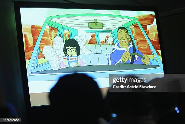 The Adult Swim Mike Tyson Mysteries panel during Adult Swim At New York Comic Con 2014 at Jacob Javitz Center on October 11, 2014 in New York City....