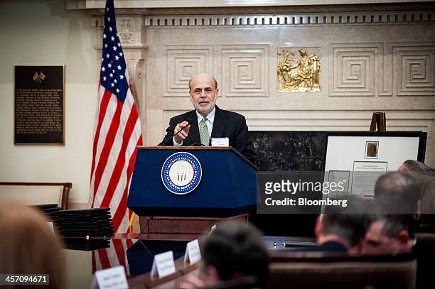 Ben S. Bernanke, chairman of the U.S. Federal Reserve, speaks at an event commemorating the Federal Reserve Act, the legislation that created the...