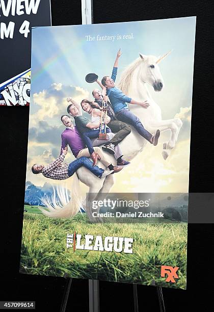 General view of atmosphere at The League press room at 2014 New York Comic Con - Day 3 at Jacob Javitz Center on October 11, 2014 in New York City.