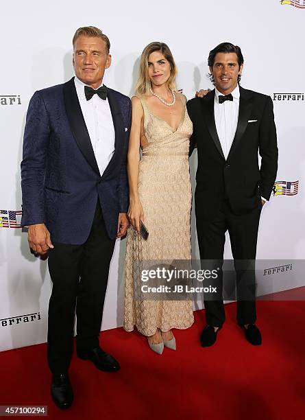 Dolph Lundgren, Delfina Blaquier and professional Polo player Nacho Figueras attend Ferrari's 60th Anniversary in the USA Gala at the Wallis...