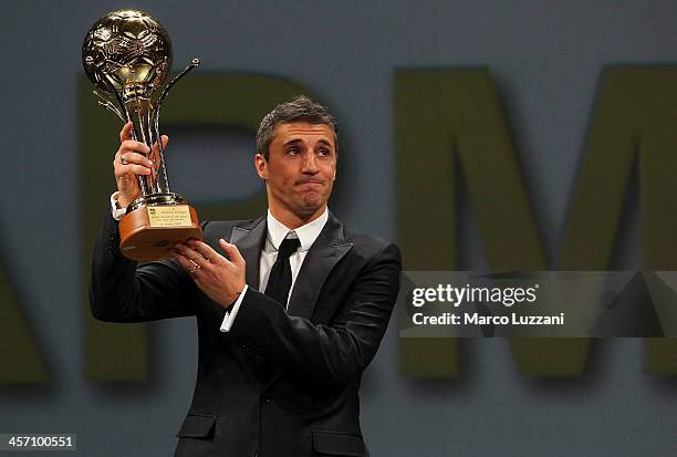 Hernan Crespo receives the award for best player of FC Parma ever during FC Parma 100 years Anniversary at Teatro Regio on December 16, 2013 in...