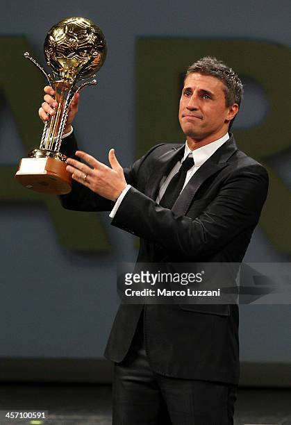Hernan Crespo receives the award for best player of FC Parma ever during FC Parma 100 years Anniversary at Teatro Regio on December 16, 2013 in...