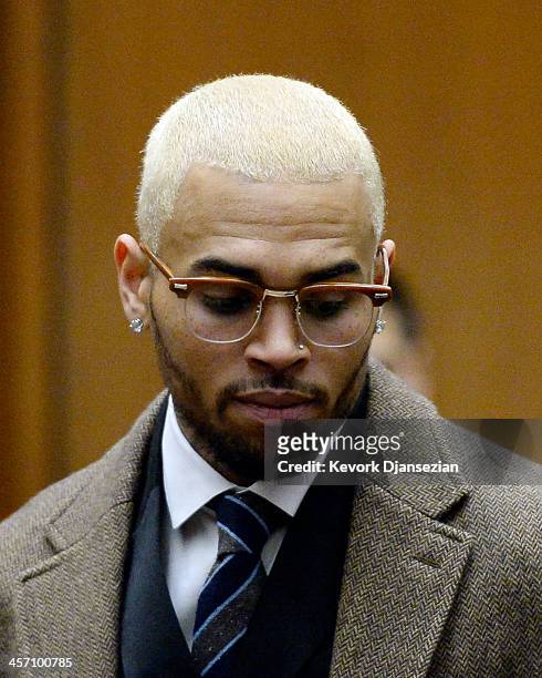 Singer Chris Brown appears in court for a probation violation hearing during which his probation was revoked by a Los Angeles Superior judge on...