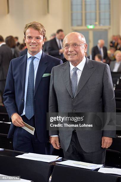 Banker Friedrich von Metzler and his son Franz von Metzler attend the award ceremony of the Peace Prize of the German Book Trade on October 12, 2014...