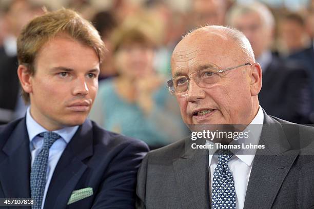 Banker Friedrich von Metzler and his son Franz von Metzler attend the award ceremony of the Peace Prize of the German Book Trade on October 12, 2014...