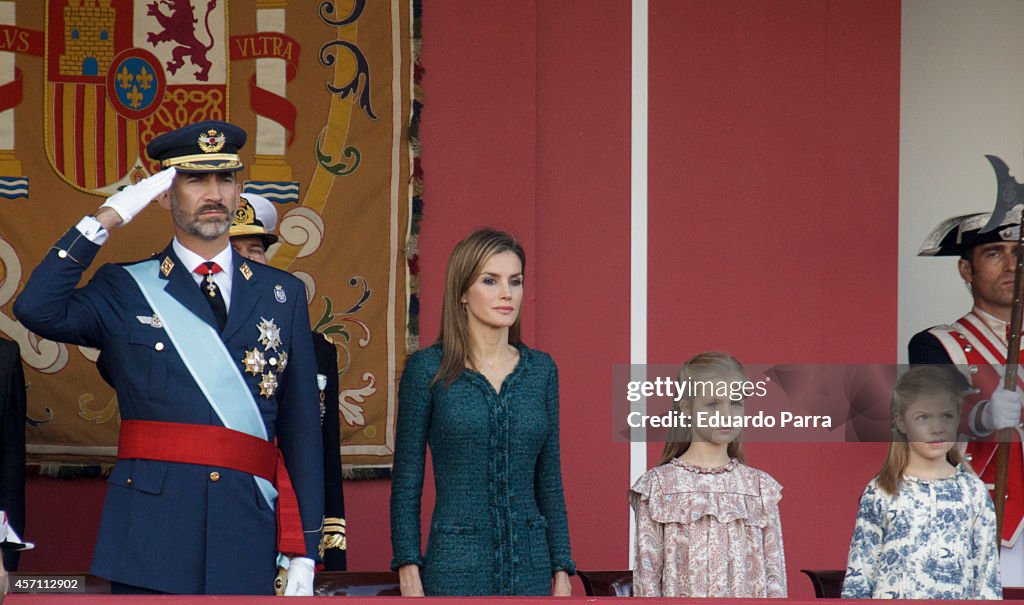 Spanish Royals Attend National Day Military Parade 2014
