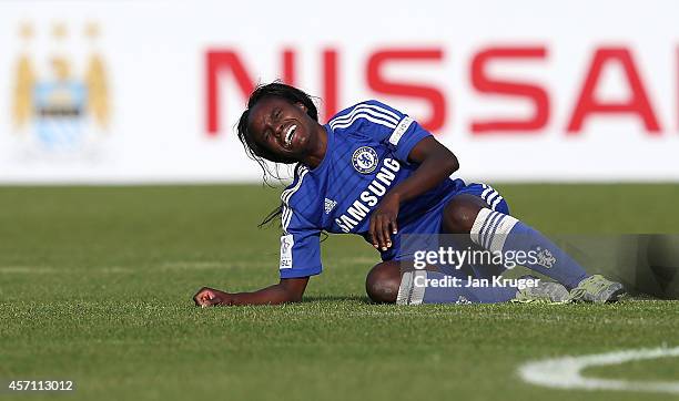 Eniola Aluko of Chelsea Ladies shows her dejection at the final whistle during the WSL match between Manchester City Women and Chelsea Ladies at the...