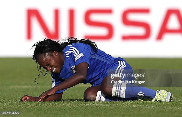 Eniola Aluko of Chelsea Ladies shows her dejection at the final whistle during the WSL match between Manchester City Women and Chelsea Ladies at the...