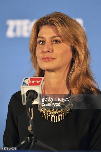 Irina Pavlova, President, Onexim Sports And Entertainment Holding USA, Inc., attends a press conference prior to the 2014 NBA Global Games at the...