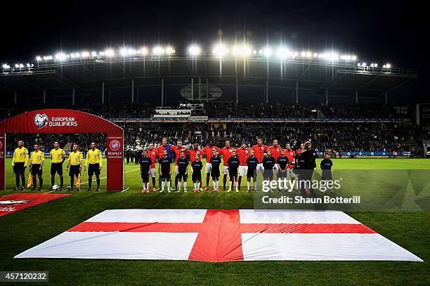 The England team line up for the national anthem prior to kickoff during the EURO 2016 Qualifier match between Estonia and England at A. Le Coq Arena...