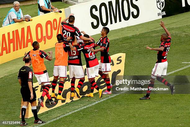 Canteros of Flamengo celebrates with his teammates a goal against Cruzeiro during a match between Flamengo and Cruzeiro as part of Brasileirao Series...