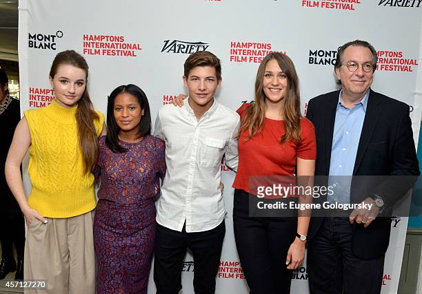 Kaitlyn Dever, Iesha Reed, Tye Sheridan, Lola Kirke and Steven Gaydos attend Variety's 10 Actors To Watch Brunch with Hilary Swank during the 2014...