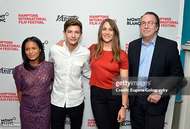 Iesha Reed, Tye Sheridan, Lola Kirke and Steven Gaydos attend Variety's 10 Actors To Watch Brunch with Hilary Swank during the 2014 Hamptons...
