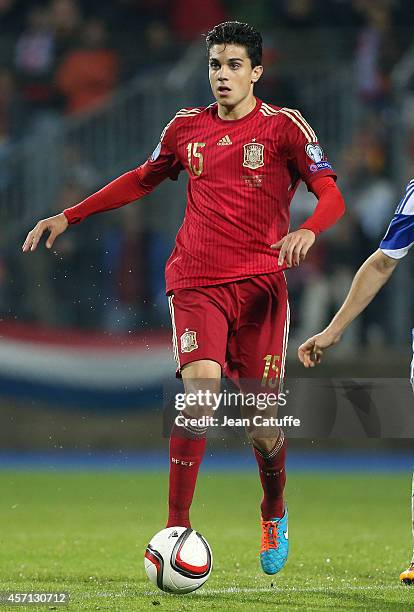 Marc Bartra of Spain in action during the Euro 2016 qualifier match between Luxembourg and Spain at Stade Josy Barthel stadium on October 12, 2014 in...