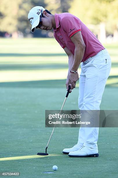 Sang-Moon Bae of South Korea misses a birdie putt on the 18th green in the final round of the Frys.com Open at Silverado Resort and Spa on October...