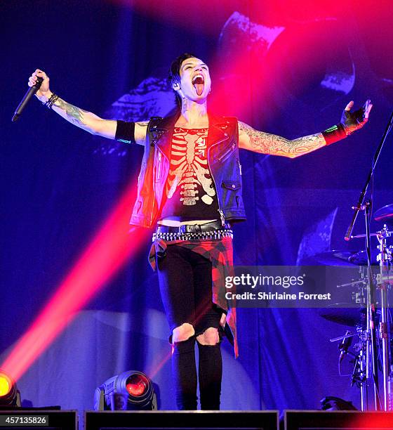 Andy Biersack of Black Veil Brides performs at O2 Apollo Manchester on October 12, 2014 in Manchester, England.