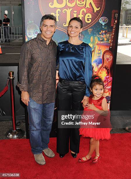 Actor Esai Morales, wife Elvimar Silva and daughter Mariana Oliveira Morales attend 'The Book Of Life' Los Angeles premiere at Regal 14 at LA Live...