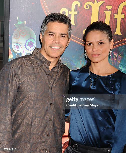 Actor Esai Morales and wife Elvimar Silva attend 'The Book Of Life' Los Angeles premiere at Regal 14 at LA Live Downtown on October 12, 2014 in Los...