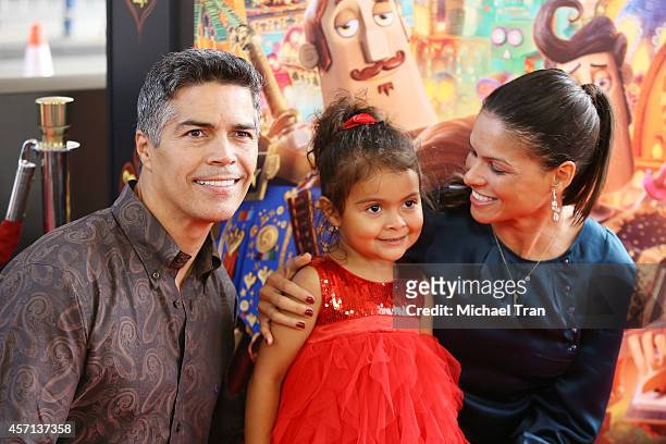 Esai Morales, daughter Mariana Oliveira Morales and Elvimar Silva arrive at the Los Angeles premiere of "Book Of Life" held at Regal Cinemas L.A....