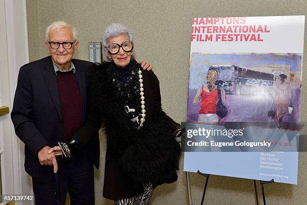 Filmmaker Albert Maysles and Iris Apfel attend the Iris premiere during the 2014 Hamptons International Film Festival on October 12, 2014 in East...