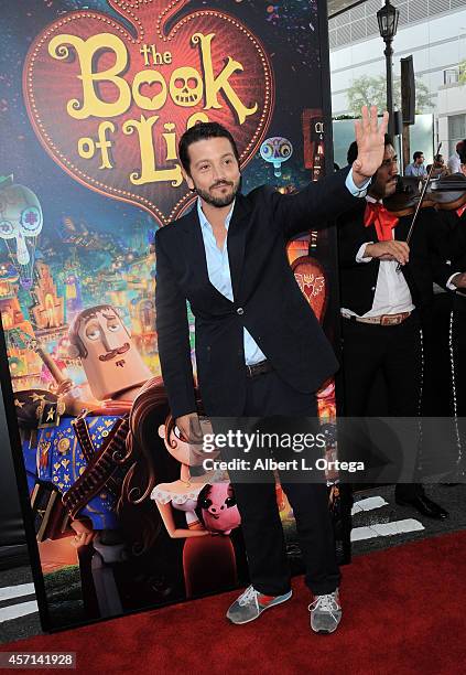 Actor Diego Luna arrives for the Premiere Of Twentieth Century Fox And Reel FX Animation Studios' "The Book Of Life" held at Regal Cinemas L.A. Live...