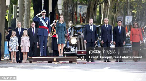 Princess Sofia, Princess Leonor, King Felipe VI of Spain, Queen Letizia of Spain, Mariano Rajoy, Pedro Morenes; Ignacio Gonzalez; Ana Botella attend...