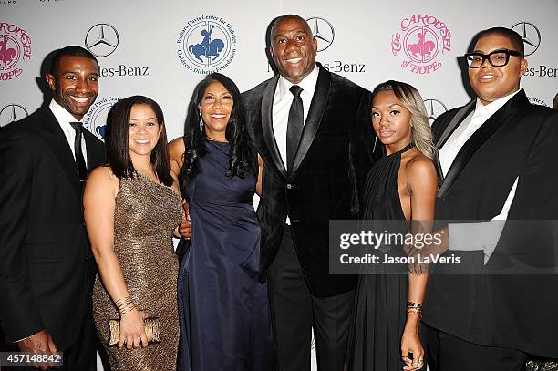Andre Johnson, Lisa Johnson, Earlitha "Cookie" Kelly, Earvin "Magic" Johnson, Elisa Johnson and EJ Johnson attend the 2014 Carousel of Hope Ball at...