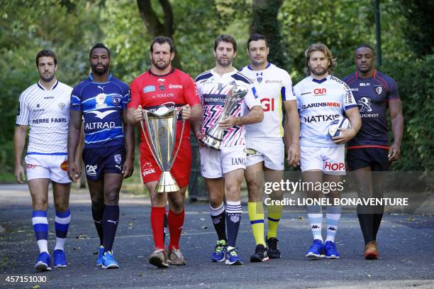 Captains of the French teams taking part in the European Rugby Champions Cup and the European Rugby Challenge Cup, Castres' Remi Tales of France,...