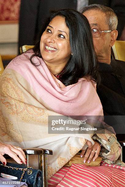 Daughter of The President of India Sharmistha Mukherjee attends a guided tour at the Oslo City Hall during the first day of the state visit from...