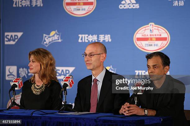 Irina Pavlova President, Onexim Sports And Entertainment Holding USA, Inc., NBA Commissioner Adam Silver and Owner Vivek Ranadive of the Sacramento...